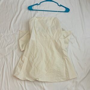 Main Strip Strapless White Dress with Bow